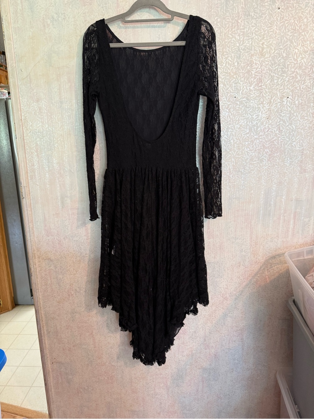 Kimchi Blue Black Lace Long-Sleeve Whimsygoth Handkerchief Hem Dress, Sz Med - Picture 4 of 9